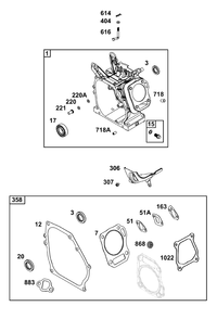 Cylinder Group Diagram and Parts List for 130G37-0253-H1 100000 - 19Z999 Briggs and Stratton Engine